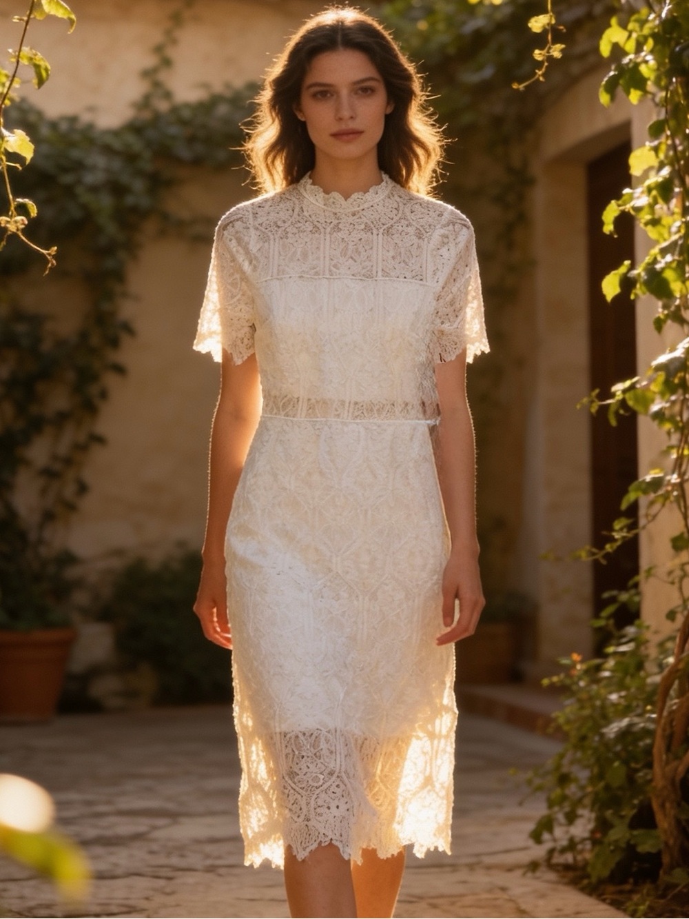 Lulus | Women's White Lace High Neck Midi Dress | NWT | S